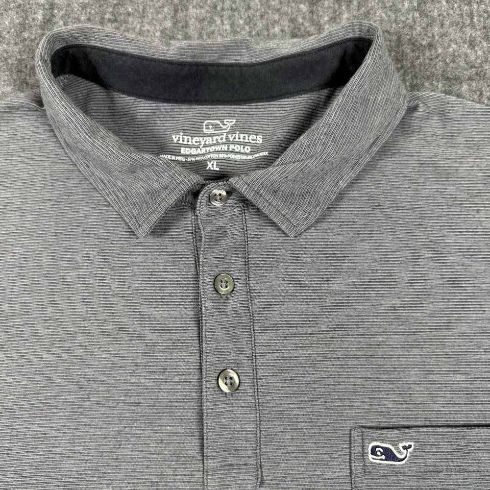 Vineyard Vines Edgartown Polo Shirt Men's XL Gray Stripe Pima Cotton Stretch